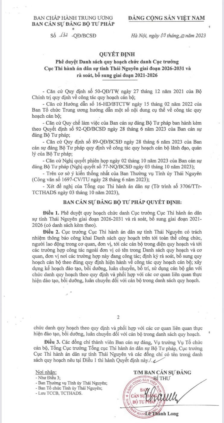 Hoàn thành quy hoạch công chức lãnh đạo các cơ quan THADS đến năm 2031