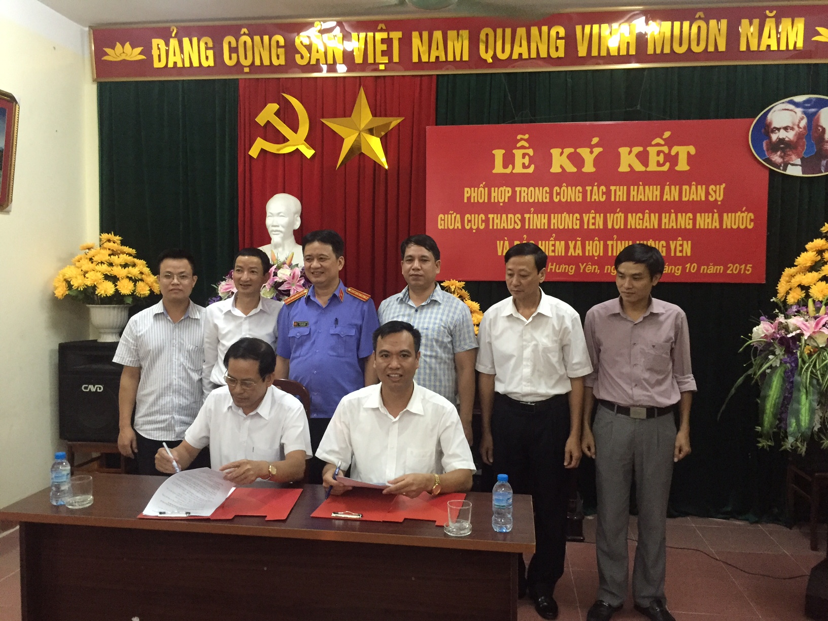 Lễ ký kết phối hợp trong công tác thi hành án dân sự giữa Cục Thi hành án dân sự tỉnh Hưng Yên với Bảo hiểm xã hội và Ngân hàng Nhà nước chi nhánh tỉnh Hưng Yên.