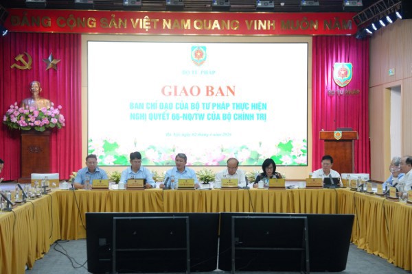 Ảnh đại diện Giao ban Ban Chỉ đạo của Bộ Tư pháp thực hiện Nghị quyết 66 của Bộ Chính trị