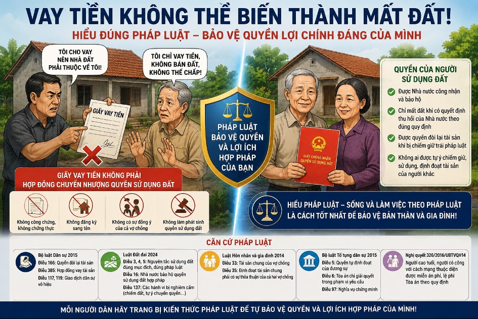 Ảnh đại diện bài viết: người dân cần hiểu đúng ranh giới giữa quan hệ vay tiền và quyền sử dụng đất.