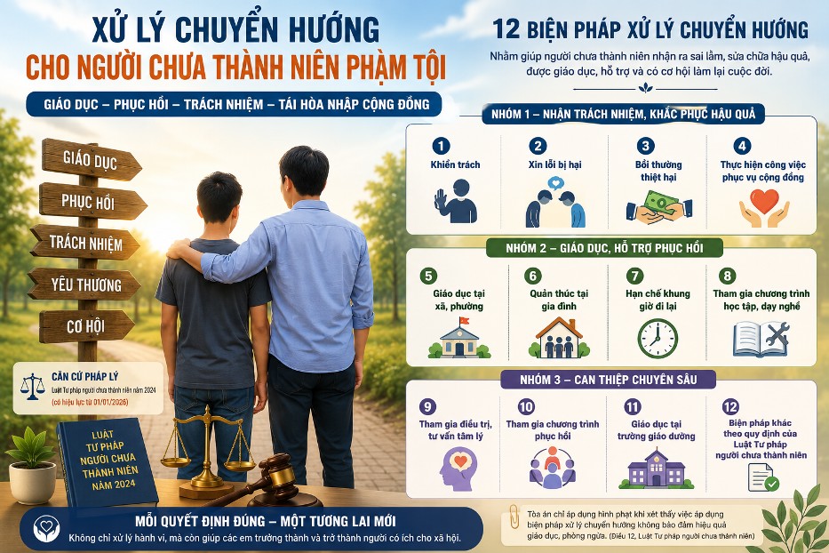 Ảnh đại diện bài viết: xử lý chuyển hướng – giáo dục, phục hồi, trách nhiệm và tái hòa nhập cộng đồng.