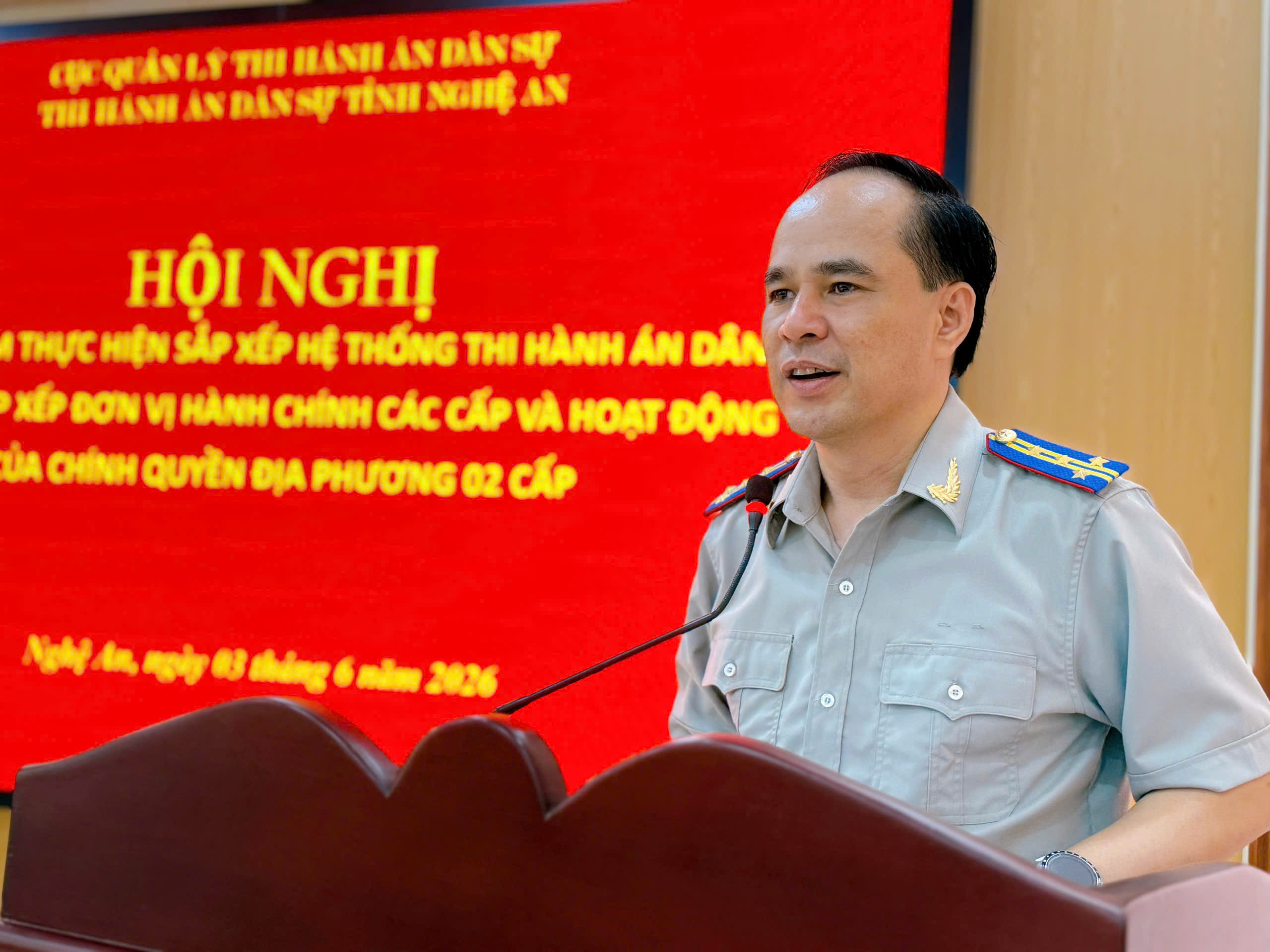 Ảnh đại diện Thi hành án dân sự tỉnh Nghệ An tổ chức Hội nghị sơ kết 01 năm thực hiện sắp xếp hệ thống THADS gắn với sắp xếp đơn vị hành chính các cấp và hoạt động của chính quyền địa phương 02 cấp.