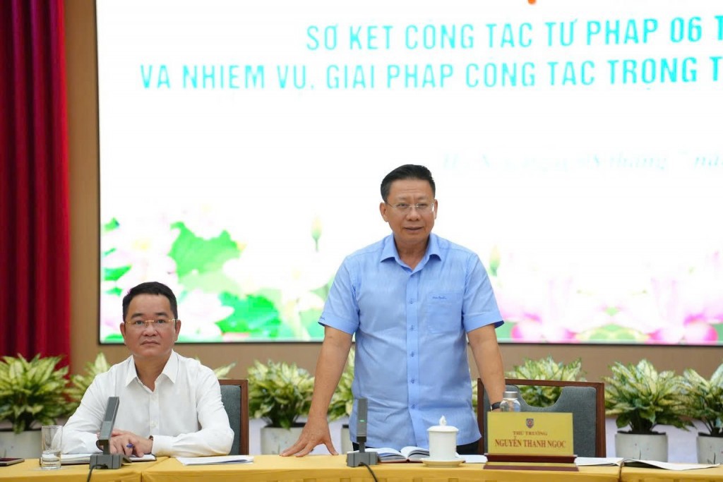 Thứ trưởng Bộ Tư pháp Nguyễn Thanh Ngọc dự và phát biểu chỉ đạo Hội nghị