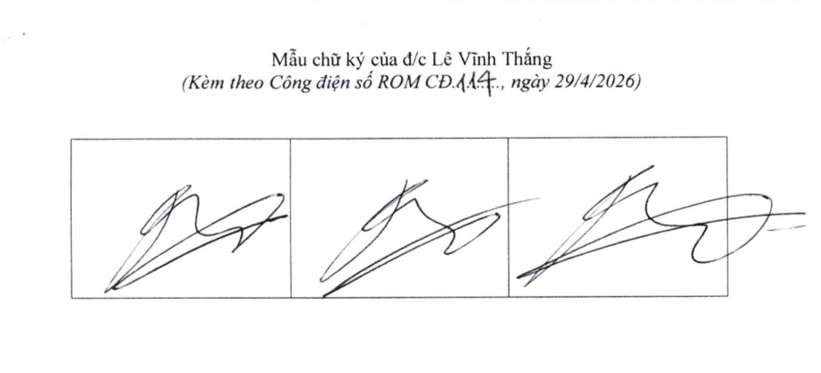 Thông báo chữ ký của đồng chí Lê Vĩnh Thắng, Đại sứ đặc mệnh toàn quyền nước CHXHCN Việt Nam tại Rumani