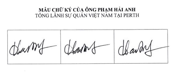 Ảnh đại diện Thông báo chữ ký của đồng chí Phạm Hải Anh, Tổng Lãnh sự quán Việt Nam tại Perth, Australia