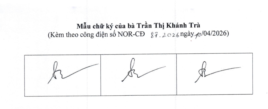 Thông báo chữ ký lãnh sự của đồng chí Trần Thị Khánh Trà, Bí thư thứ nhất, Đại sứ quán Việt Nam tại Na Uy