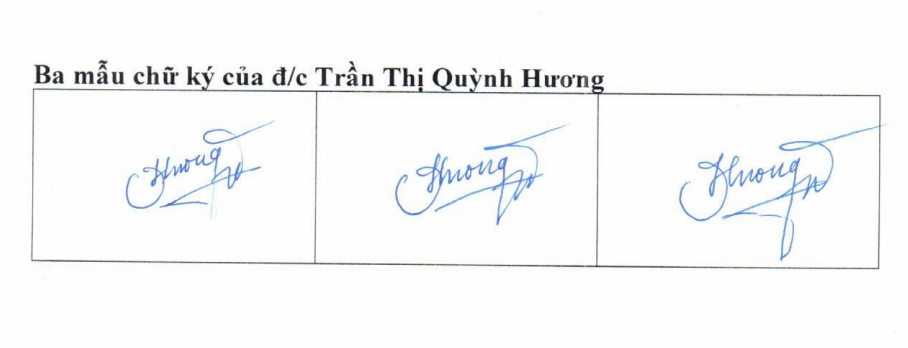 Thông báo chữ ký lãnh sự của đồng chí Trần Thị Quỳnh Hương, Lãnh sự, Tổng Lãnh sự quán Việt Nam tại Vladivostok