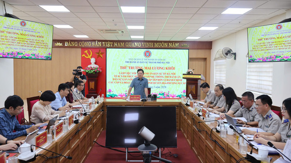 Ảnh đại diện Thi hành án dân sự thành phố Hà Nội làm việc với Đoàn kiểm tra của Bộ Tư pháp về sơ kết 01 năm thực hiện sắp xếp hệ thống Thi hành án dân sự