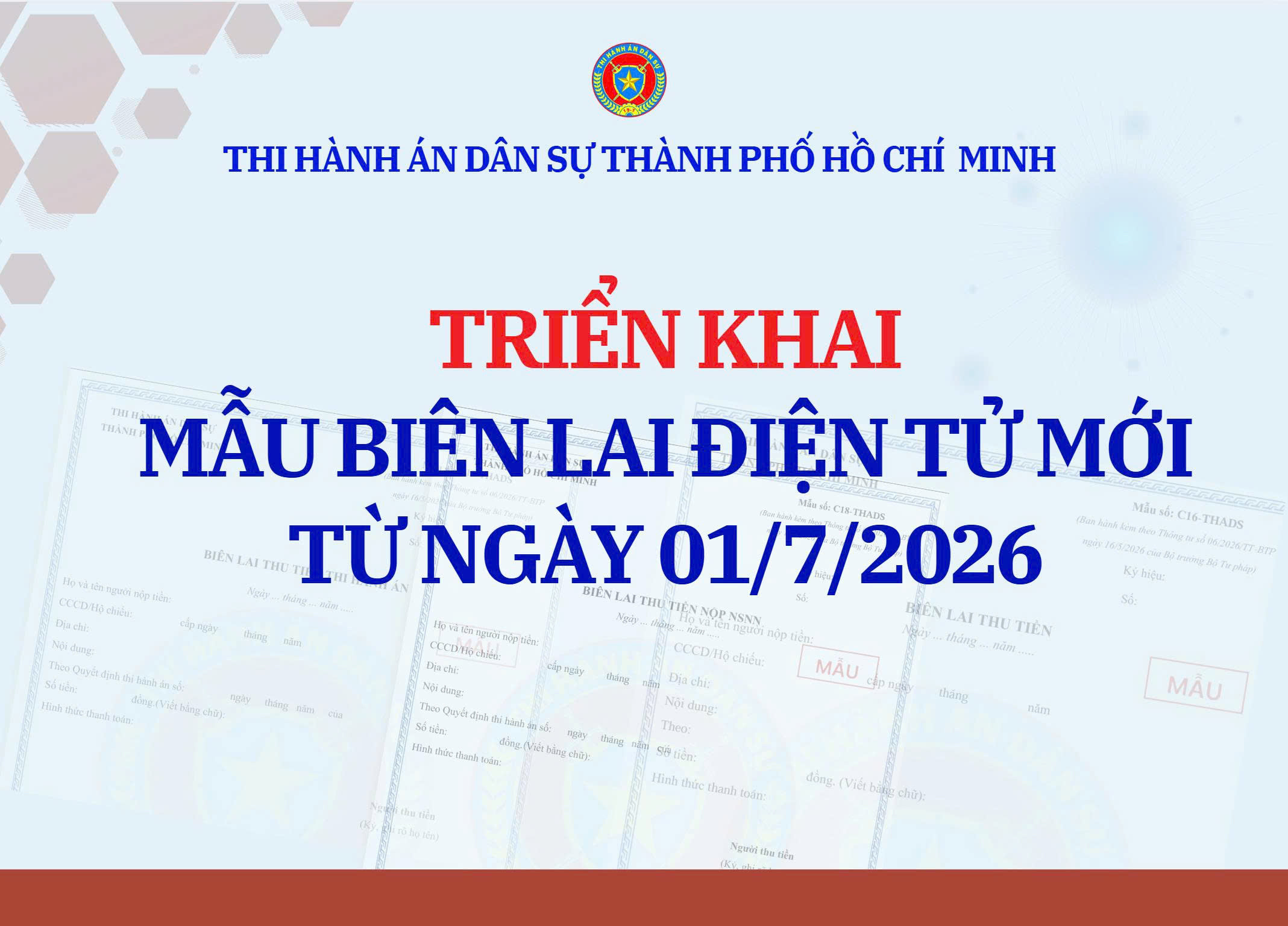Ảnh đại diện Thi hành án dân sự Thành phố Hồ Chí Minh: Bắt đầu từ ngày 01/7/2026, sử dụng mẫu biên lai điện tử mới 